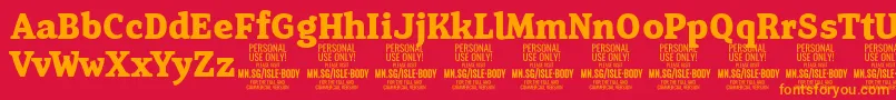IsleBodyBo PERSONAL-Schriftart – Orangefarbene Schriften auf rotem Hintergrund