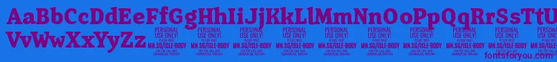 IsleBodyBo PERSONAL-Schriftart – Violette Schriften auf blauem Hintergrund