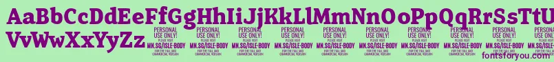 フォントIsleBodyBo PERSONAL – 緑の背景に紫のフォント