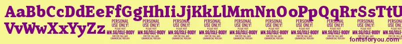 IsleBodyBo PERSONAL-Schriftart – Violette Schriften auf gelbem Hintergrund