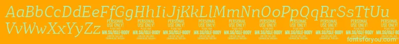 IsleBodyLi i PERSONAL-Schriftart – Grüne Schriften auf orangefarbenem Hintergrund