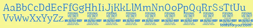 IsleBodyLi PERSONAL-Schriftart – Blaue Schriften auf gelbem Hintergrund