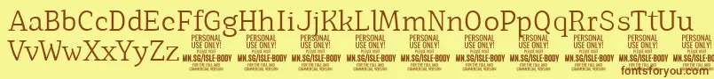 フォントIsleBodyLi PERSONAL – 茶色の文字が黄色の背景にあります。