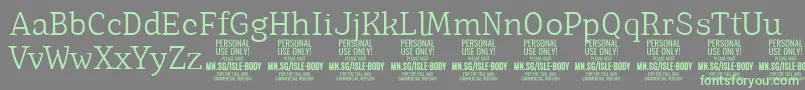 フォントIsleBodyLi PERSONAL – 灰色の背景に緑のフォント