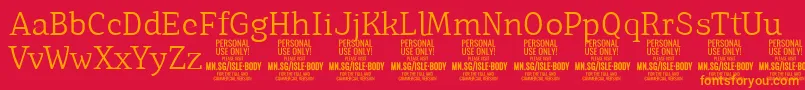 フォントIsleBodyLi PERSONAL – 赤い背景にオレンジの文字