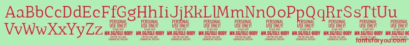 IsleBodyLi PERSONAL Font – Red Fonts on Green Background