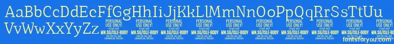 フォントIsleBodyLi PERSONAL – 黄色の文字、青い背景