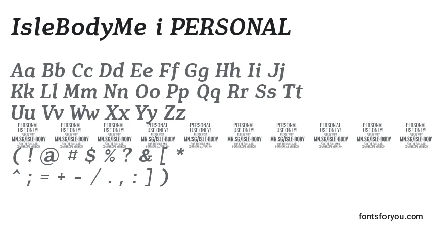 IsleBodyMe i PERSONAL Font – alphabet, numbers, special characters