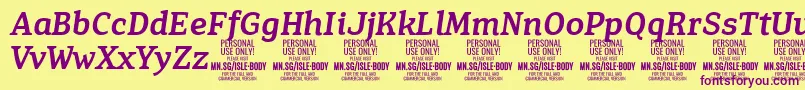 IsleBodyMe i PERSONAL Font – Purple Fonts on Yellow Background