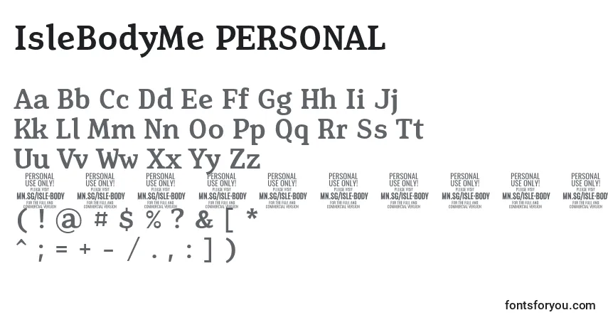 Schriftart IsleBodyMe PERSONAL – Alphabet, Zahlen, spezielle Symbole