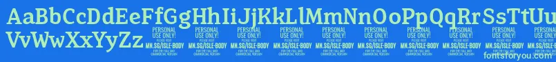 IsleBodyMe PERSONAL Font – Green Fonts on Blue Background