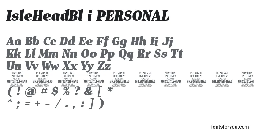 A fonte IsleHeadBl i PERSONAL – alfabeto, números, caracteres especiais
