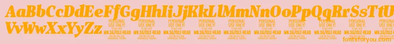 Saiba mais sobre a fonte IsleHeadBl i PERSONAL Fonte IsleHeadBl i PERSONAL – fontes laranjas em um fundo rosa
