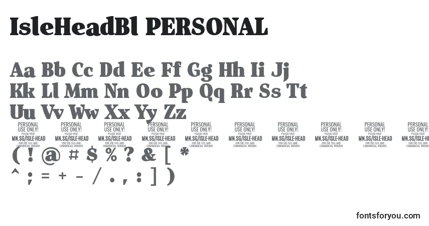 A fonte IsleHeadBl PERSONAL – alfabeto, números, caracteres especiais