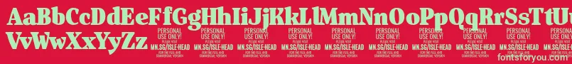 IsleHeadBl PERSONAL Font – Green Fonts on Red Background