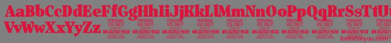 フォントIsleHeadBl PERSONAL – 赤い文字の灰色の背景