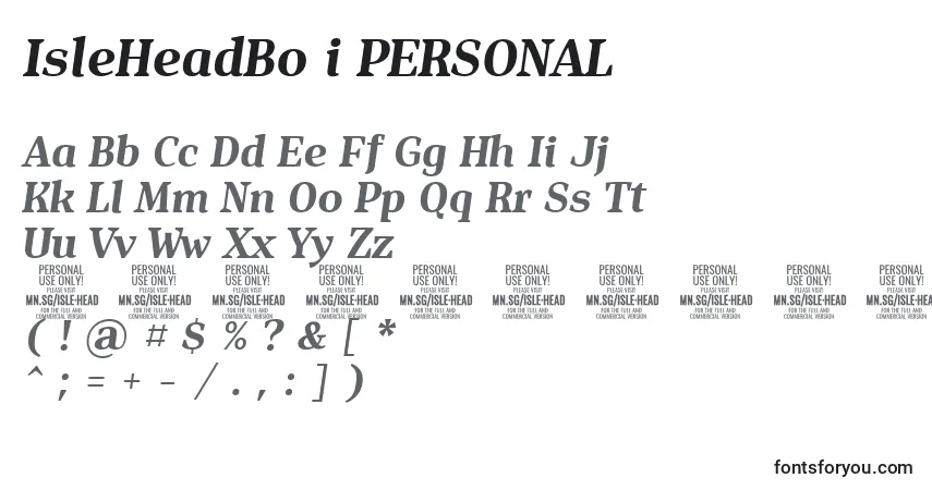 IsleHeadBo i PERSONAL Font – alphabet, numbers, special characters