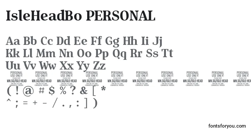Czcionka IsleHeadBo PERSONAL – alfabet, cyfry, specjalne znaki