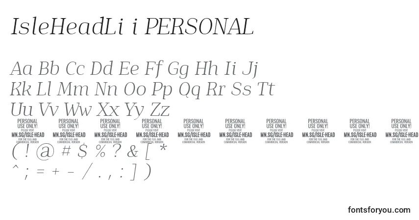 IsleHeadLi i PERSONAL-fontti – aakkoset, numerot, erikoismerkit