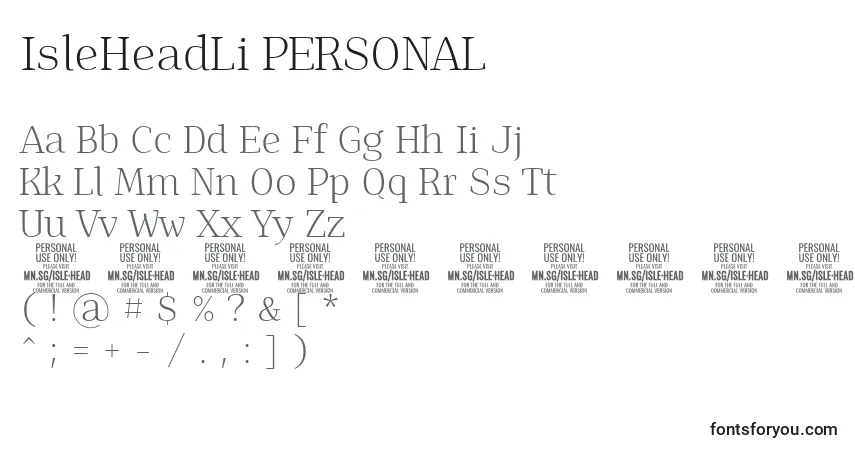 Czcionka IsleHeadLi PERSONAL – alfabet, cyfry, specjalne znaki