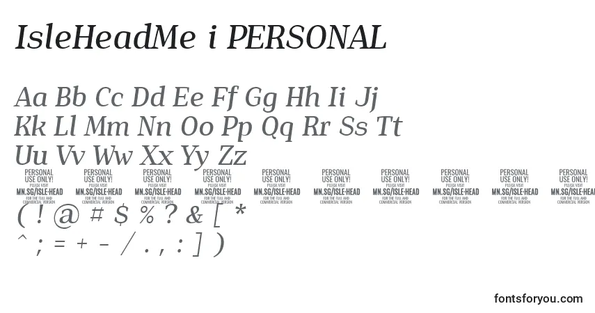 IsleHeadMe i PERSONAL Font – alphabet, numbers, special characters