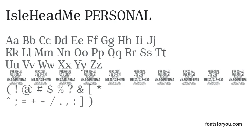 A fonte IsleHeadMe PERSONAL – alfabeto, números, caracteres especiais
