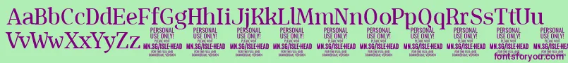 IsleHeadMe PERSONAL Font – Purple Fonts on Green Background