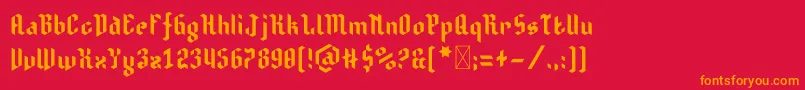 Isometretos-Schriftart – Orangefarbene Schriften auf rotem Hintergrund