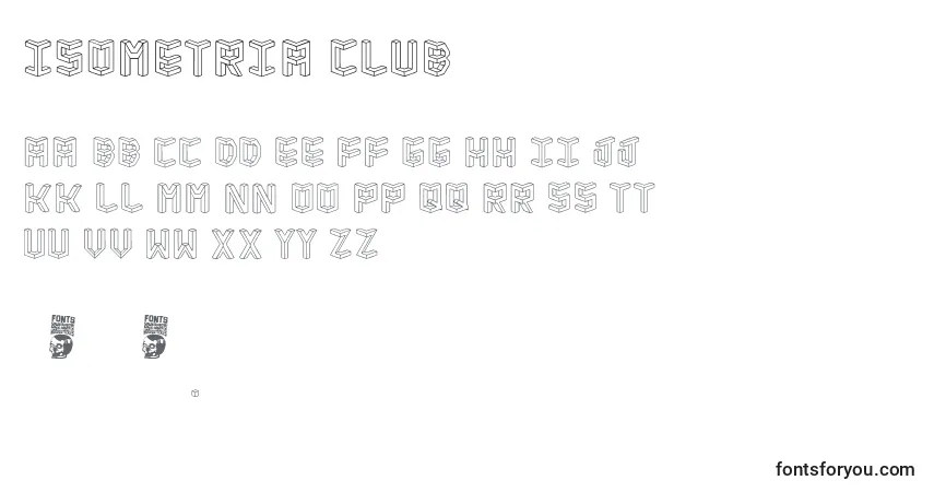 Isometria Club Font – alphabet, numbers, special characters