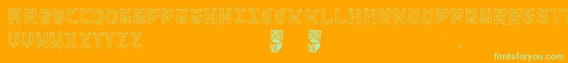 Isometria Club-Schriftart – Grüne Schriften auf orangefarbenem Hintergrund