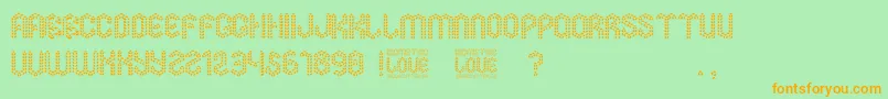フォントIsometric Love – オレンジの文字が緑の背景にあります。