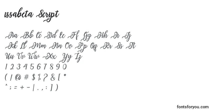 A fonte Issabeta Script – alfabeto, números, caracteres especiais