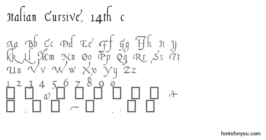 A fonte Italian Cursive, 14th c – alfabeto, números, caracteres especiais