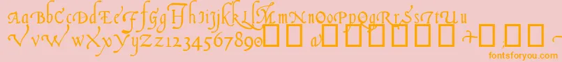 Italian Cursive, 14th c-Schriftart – Orangefarbene Schriften auf rosa Hintergrund