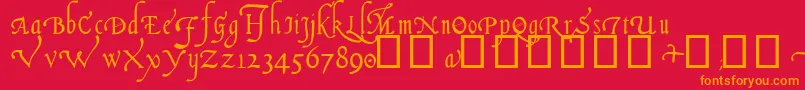 Italian Cursive, 14th c-Schriftart – Orangefarbene Schriften auf rotem Hintergrund