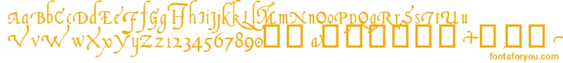 Italian Cursive, 14th c-Schriftart – Orangefarbene Schriften auf weißem Hintergrund