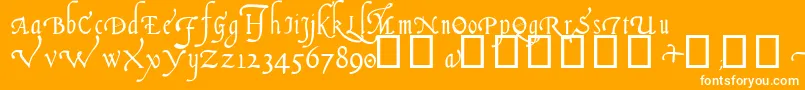 Italian Cursive, 14th c-Schriftart – Weiße Schriften auf orangefarbenem Hintergrund