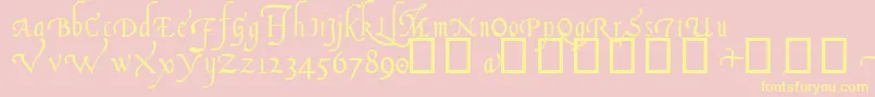 Italian Cursive, 14th c-Schriftart – Gelbe Schriften auf rosa Hintergrund