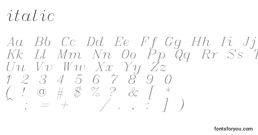 Шрифт Italic (130571) – алфавит, цифры, специальные символы
