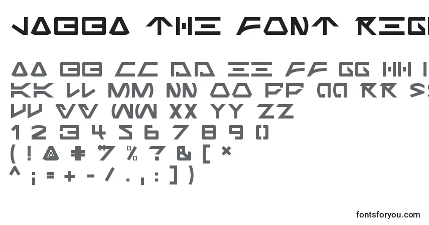 Schriftart Jabba the Font Regular – Alphabet, Zahlen, spezielle Symbole