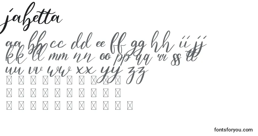 Czcionka Jabetta – alfabet, cyfry, specjalne znaki