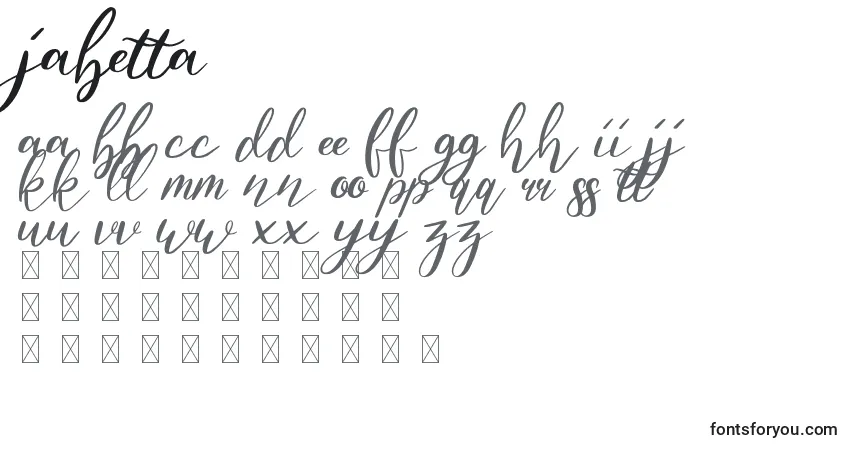 Schriftart Jabetta (130584) – Alphabet, Zahlen, spezielle Symbole