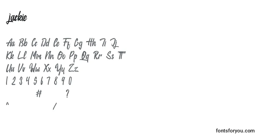 Шрифт Jackie – алфавит, цифры, специальные символы