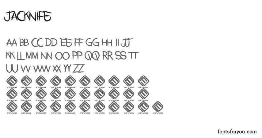 Czcionka Jacknife – alfabet, cyfry, specjalne znaki