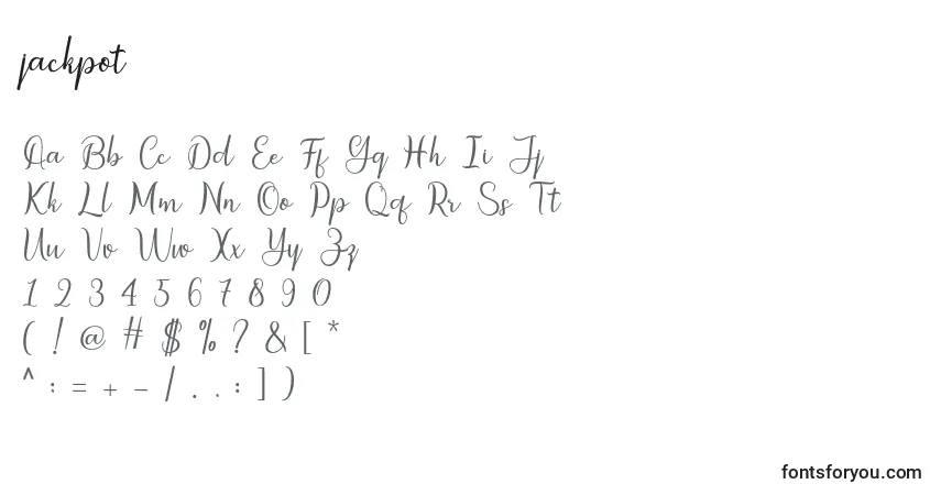 Schriftart Jackpot (130597) – Alphabet, Zahlen, spezielle Symbole