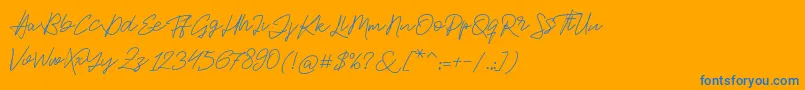Jackson Script-Schriftart – Blaue Schriften auf orangefarbenem Hintergrund