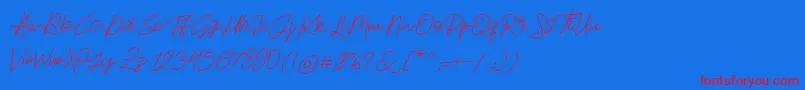 Jackson Script-Schriftart – Rote Schriften auf blauem Hintergrund