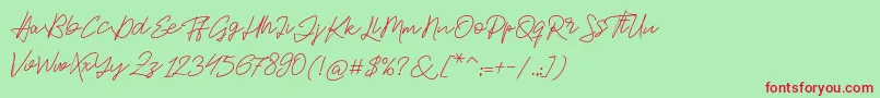 Jackson Script-fontti – punaiset fontit vihreällä taustalla