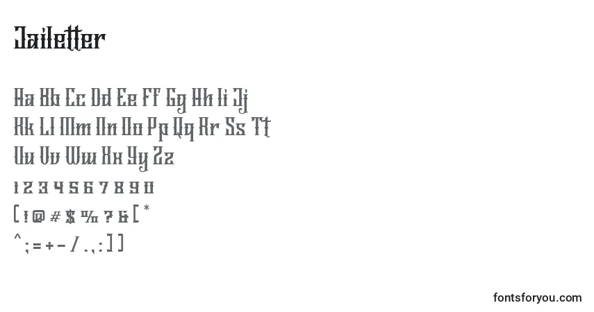 Czcionka Jailetter – alfabet, cyfry, specjalne znaki