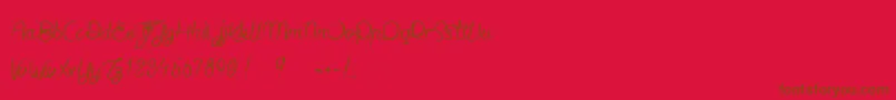 Jaime bien le Dimanche -Schriftart – Braune Schriften auf rotem Hintergrund